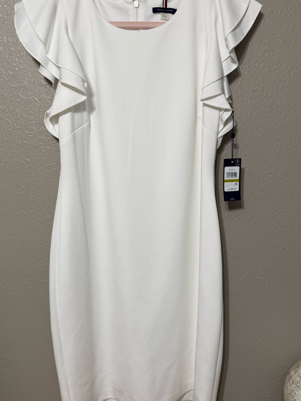 Tommy Hilfiger White Midi Dress with Ruffle Sleeves